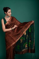 Matka Pallu  Dabur Tree  Jamdani Saree In Brown Colour
